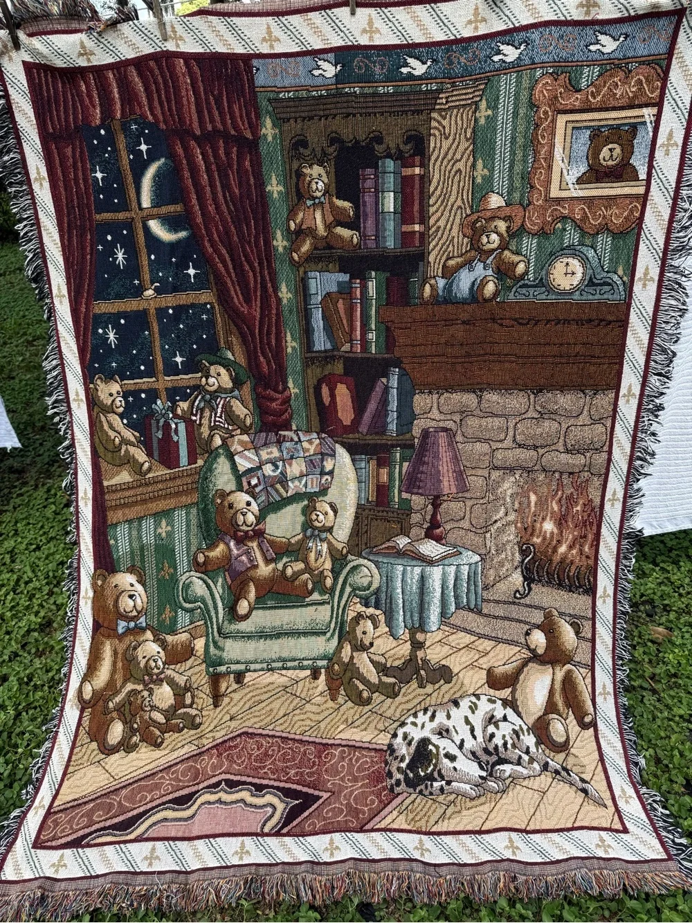 Vintage Multicolor Teddy Bear Tapestry Throw Blanket